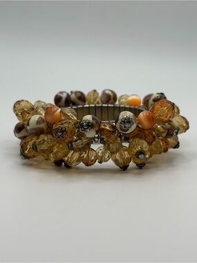 Amber Beaded Cluster Statement Bracelet Stretch Expansion Boho